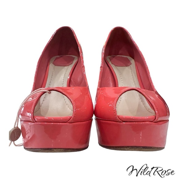 CHRISTIAN DIOR Pink Patent Leather Cannage Gold Metal Guilded Heel Platform Pump - Picture 5 of 17